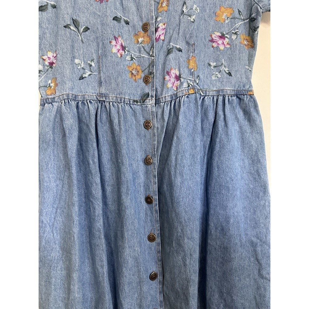 VTG 90s Studio Ease Floral Denim Dress Size 10 Blue Denim Floral Button Prairie - Picture 3 of 16